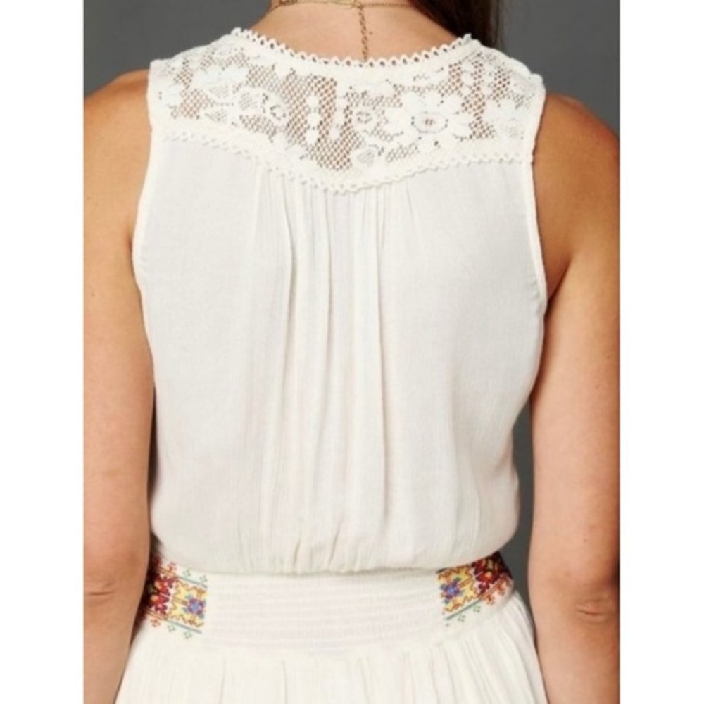 Free People Natural Ethnic Embroidered Waist Mini Dress.  SZ Small - Picture 3 of 5